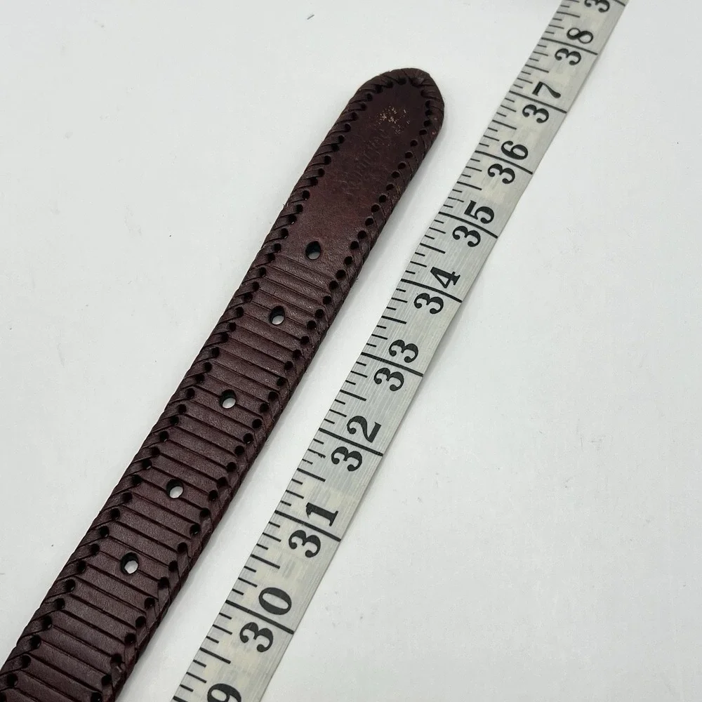 Remington Ribbed Italian Leather‎ Brass Buckle Belt Sz 32 Brown Whipstich Detail